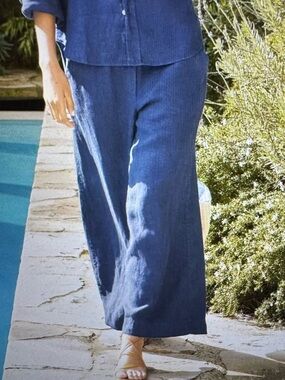 Frank & Eileen Tuscany Wide leg Pull on Navy Linen Pants Size Small